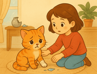 Minik Kedi ve Kırık Cam Parçası