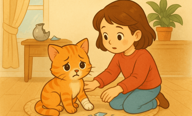 Minik Kedi ve Kırık Cam Parçası