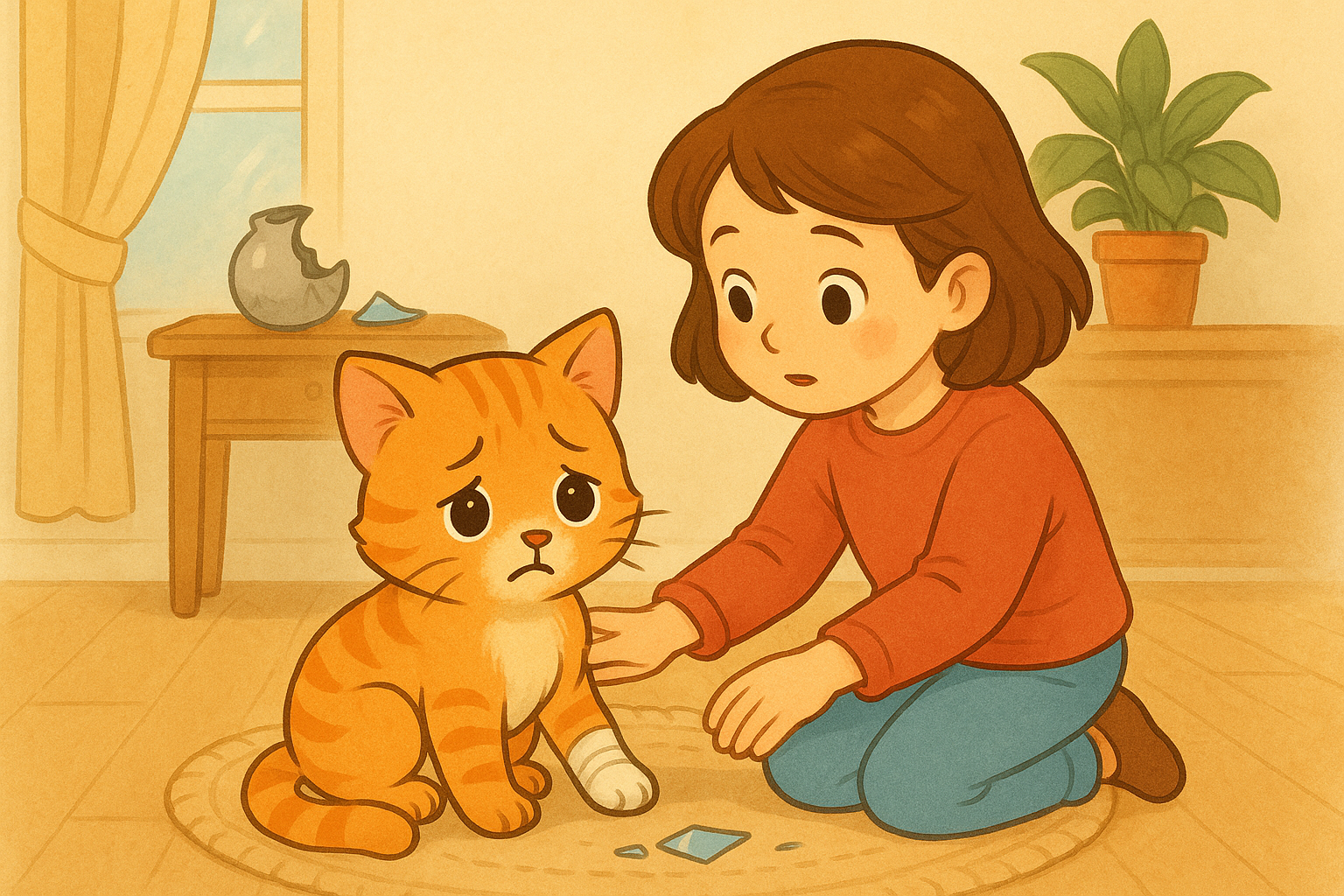 Minik Kedi ve Kırık Cam Parçası